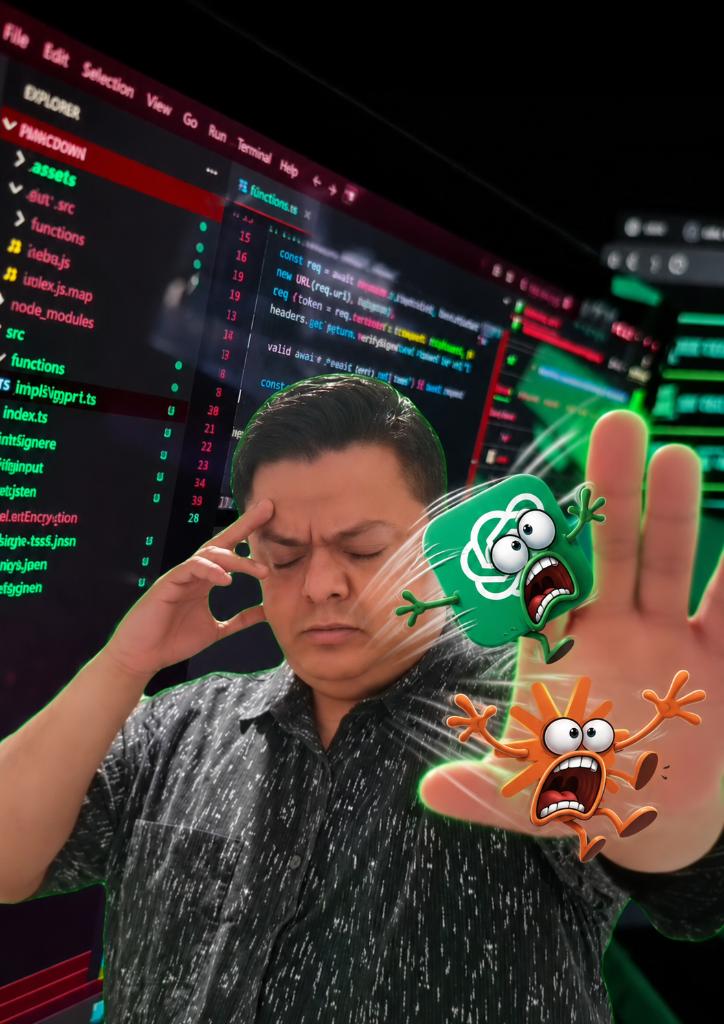 Meme de un programador supervisando a su agente de IA